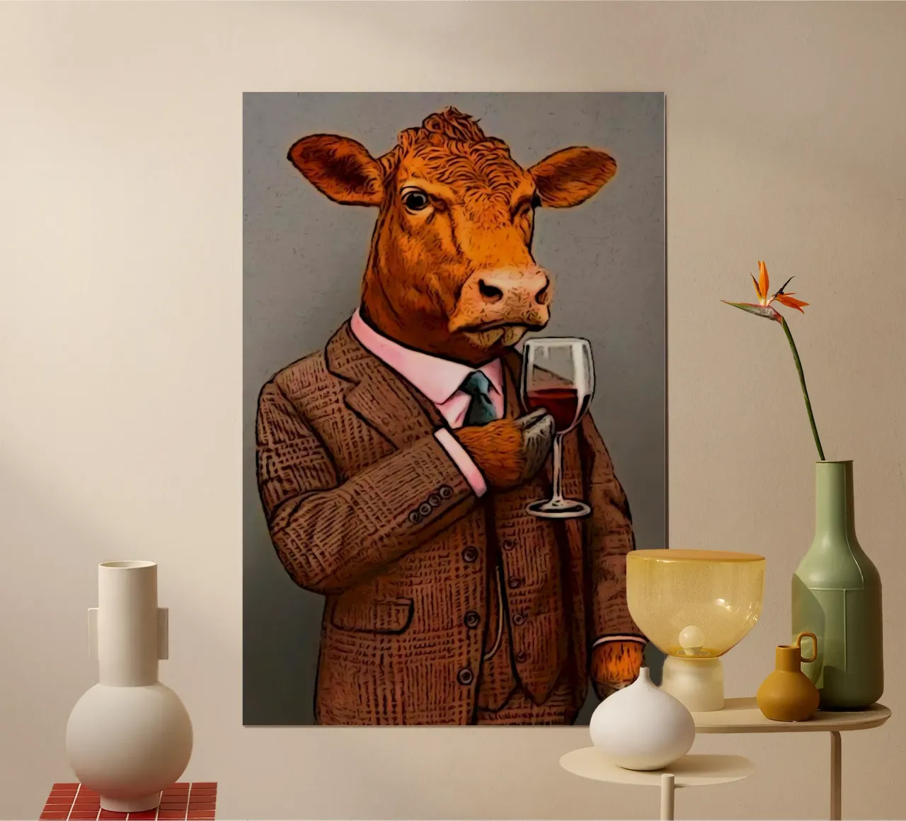 cool cow with wine poster da mardaven