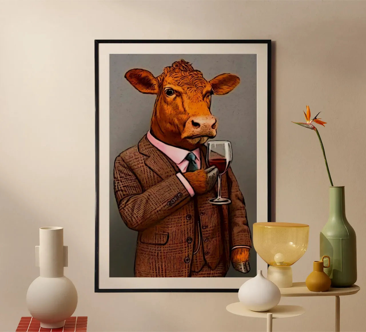cool cow with wine poster da mardaven