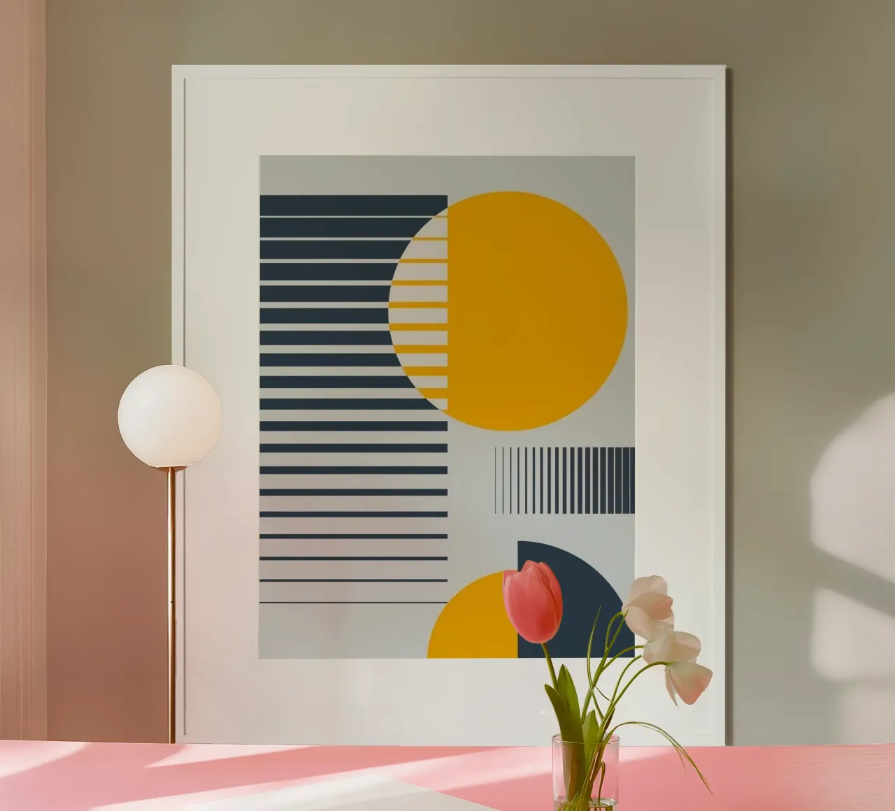 circle shape line parallel poster con telaio in legno da mardaven
