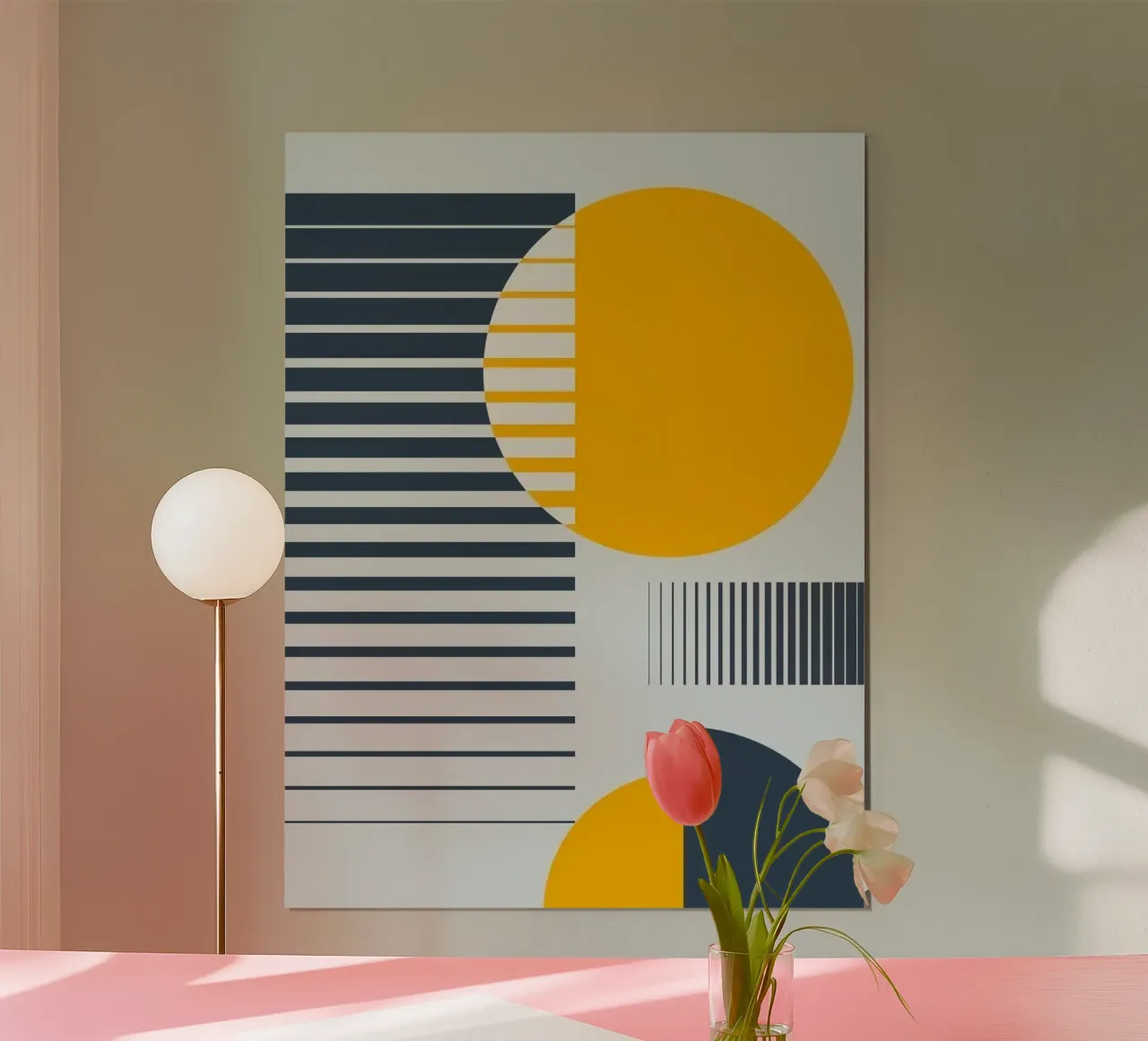 circle shape line parallel poster con telaio in legno da mardaven