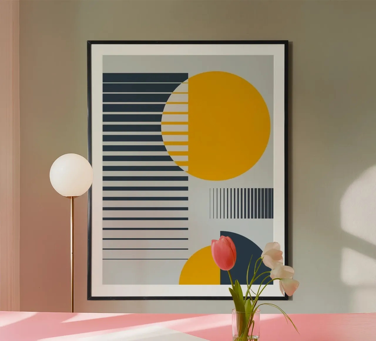 circle shape line parallel poster con telaio in legno da mardaven