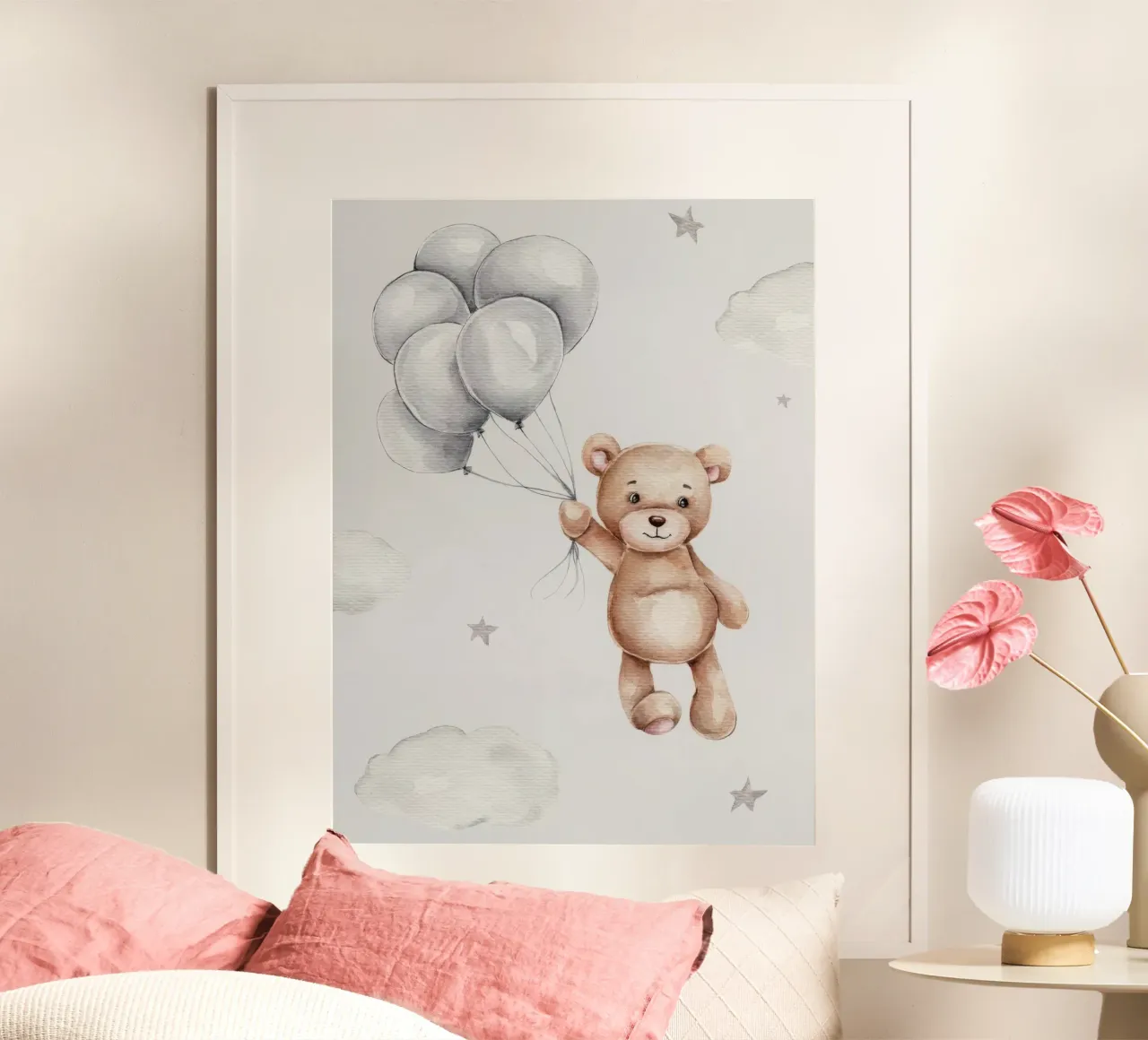 Orsetto con palloncini poster con telaio in alluminio da Panait Ivascu