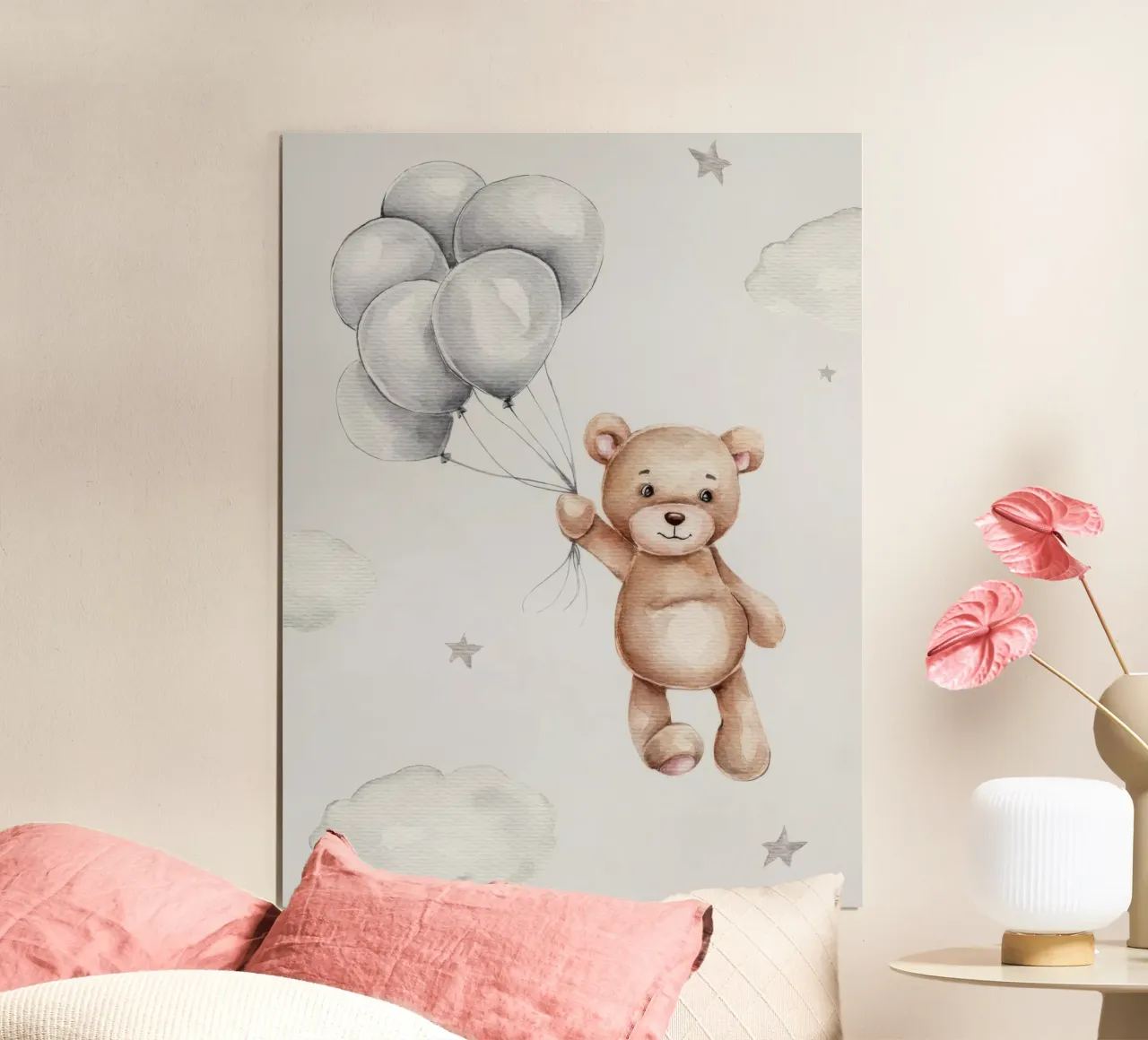 Orsetto con palloncini poster con telaio in alluminio da Panait Ivascu