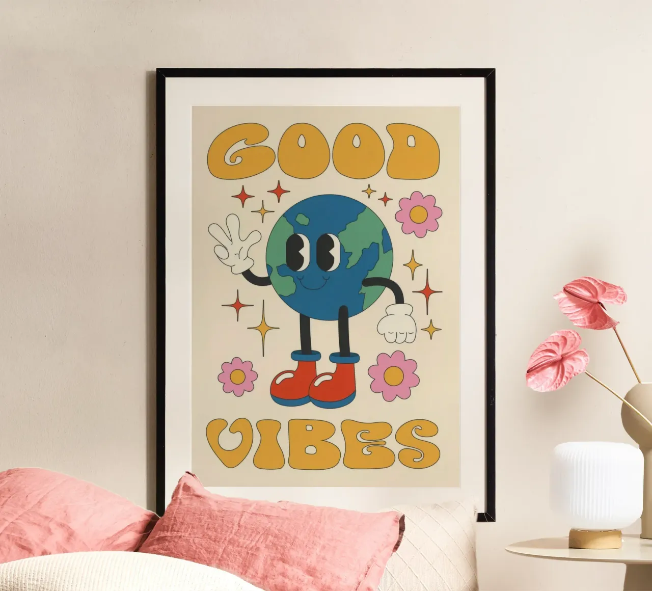 Pianeta Good Vibes poster con telaio in alluminio da Panait Ivascu
