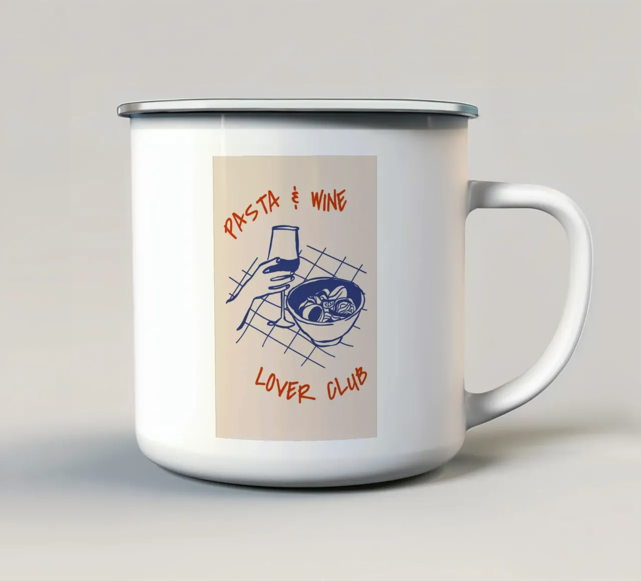 Boho Food 1 Pasta and Wine tazza in smalto da Boho Print Collection