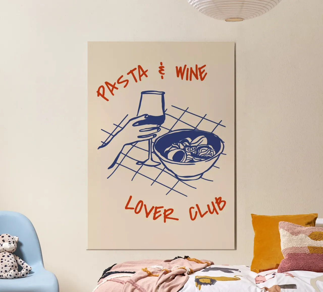 Boho Food 1 Pasta and Wine poster con telaio in legno da Boho Print Collection