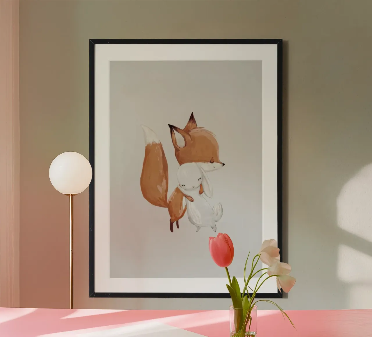 Volpe e coniglio poster con telaio in plastica da Panait Ivascu