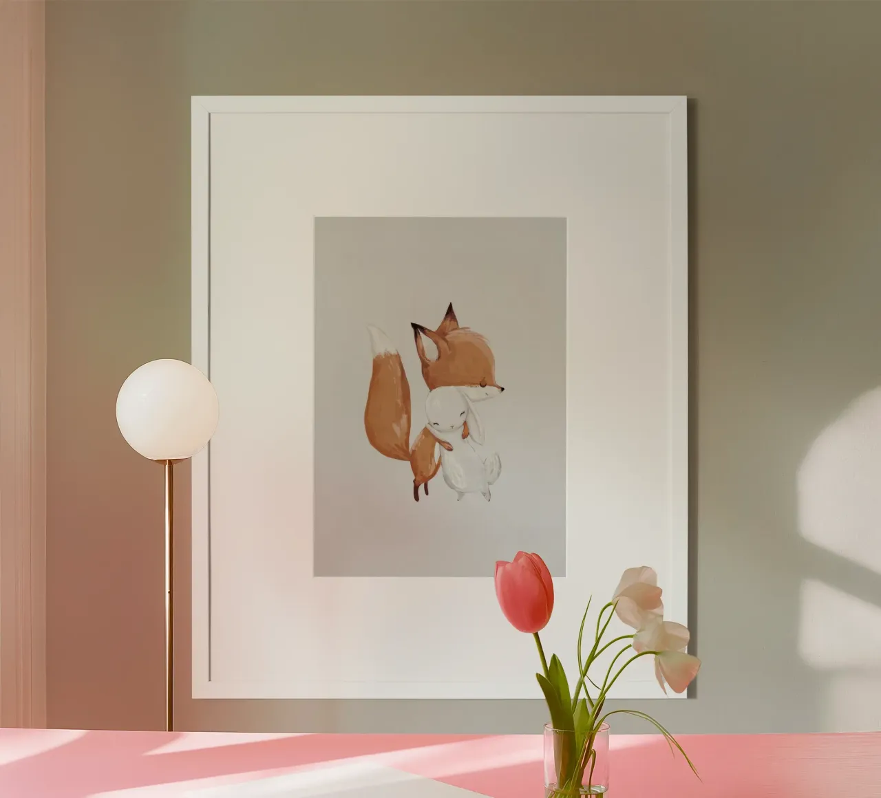 Volpe e coniglio poster con telaio in plastica da Panait Ivascu