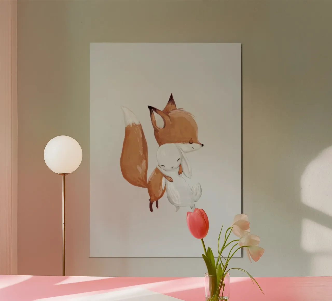Volpe e coniglio poster con telaio in plastica da Panait Ivascu