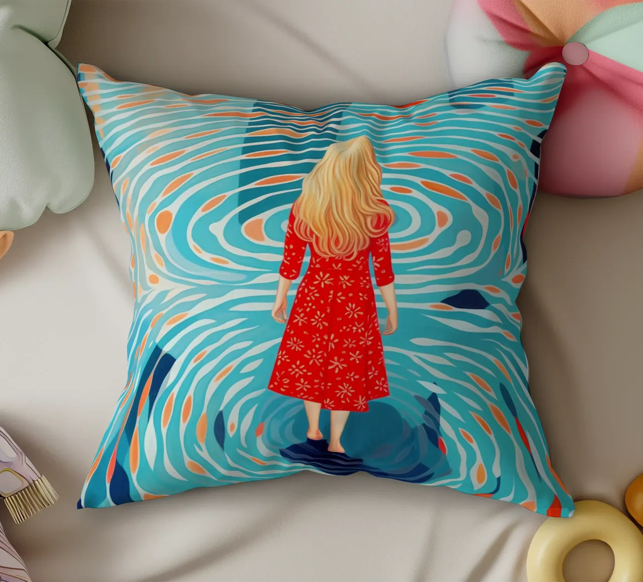 Self-discovery and inner journey by the pool decorative cushion by Autofocus