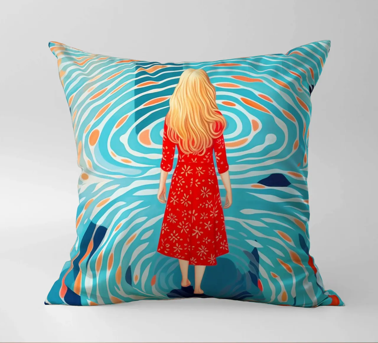 Self-discovery and inner journey by the pool decorative cushion by Autofocus