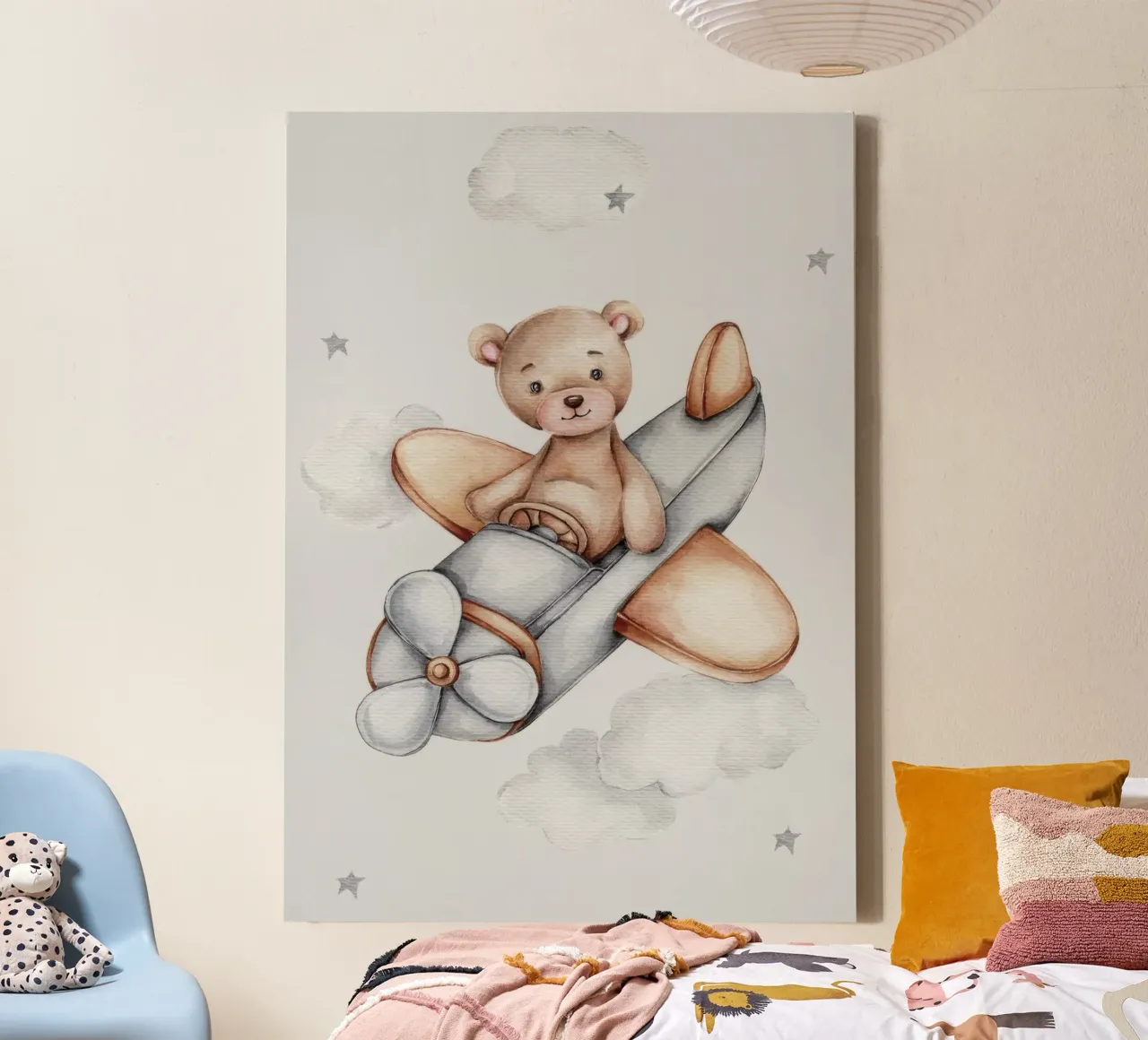 Vliegende Teddy canvas met Baklijst van Panait Ivascu