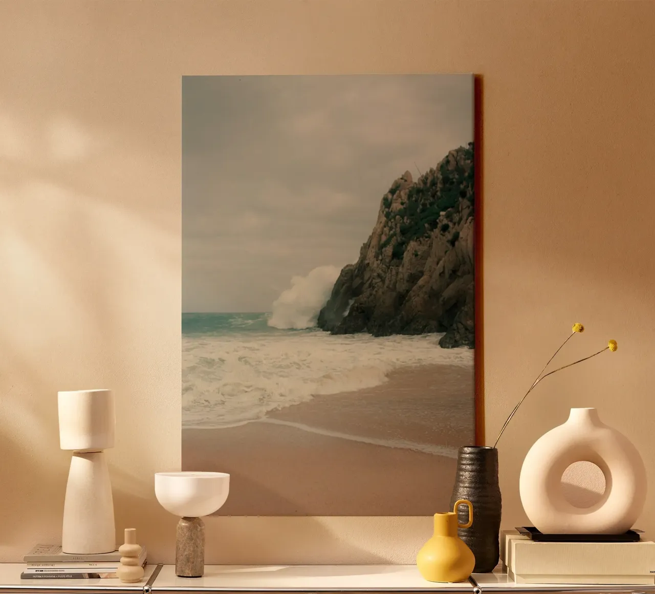 beach with mountains canvas with Floater frame by Earthly Visions