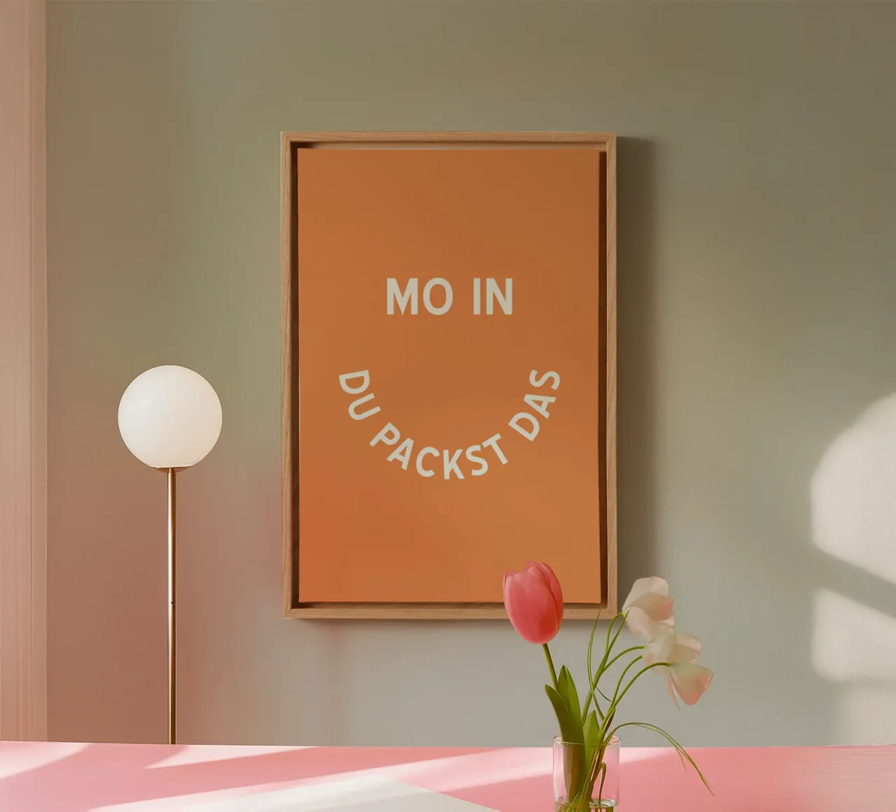 Moin du packst das - Motivation Smiley canvas with Floater frame by pierosvisuals