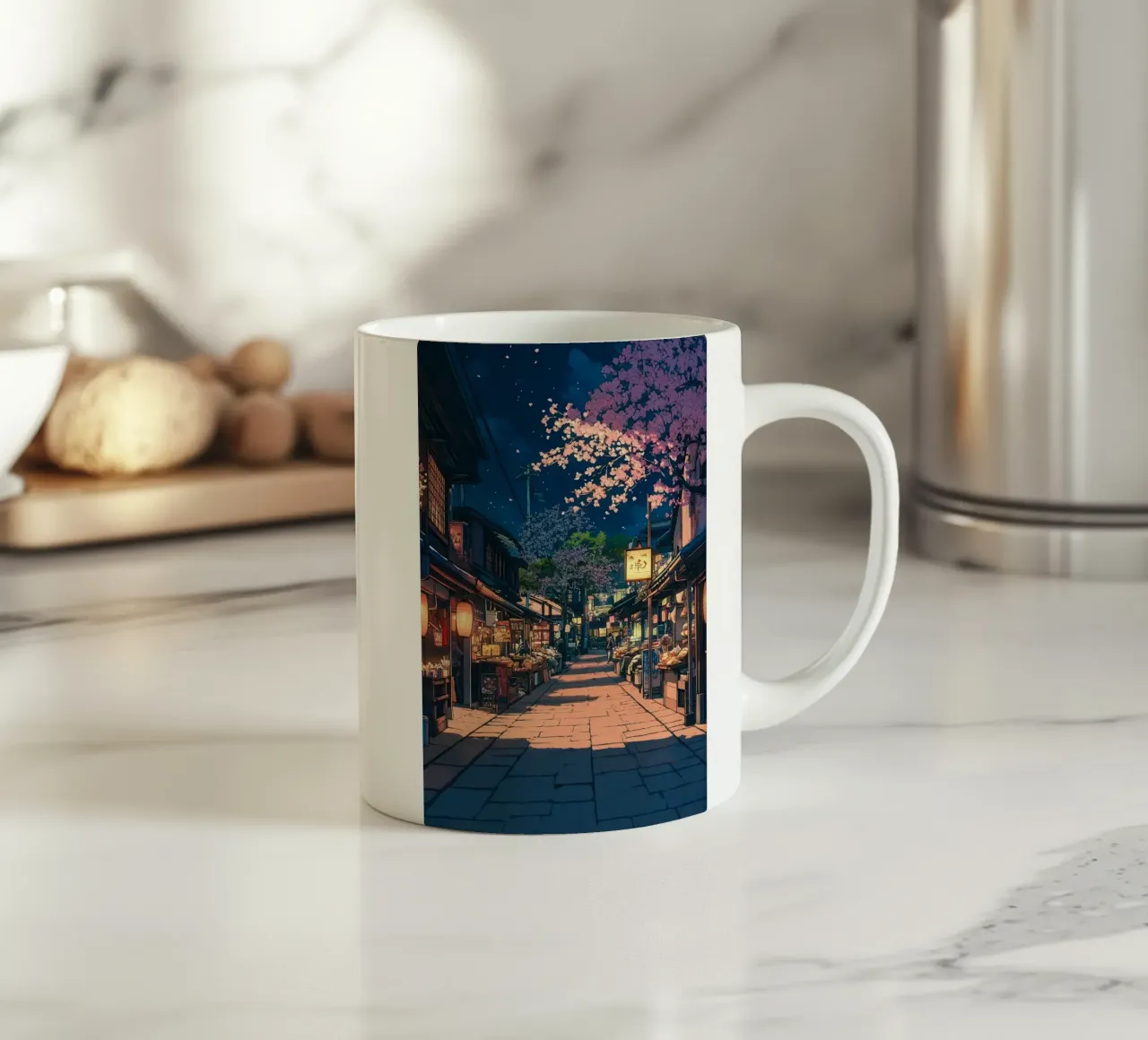 Strada giapponese di notte tazza in ceramica da ekssign
