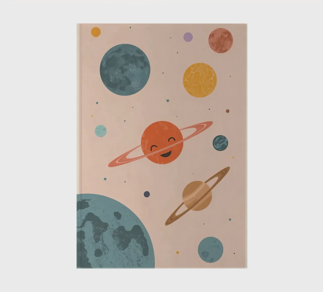Planets with Rings and Stars on Peach Background notebook by DesignDoodle
