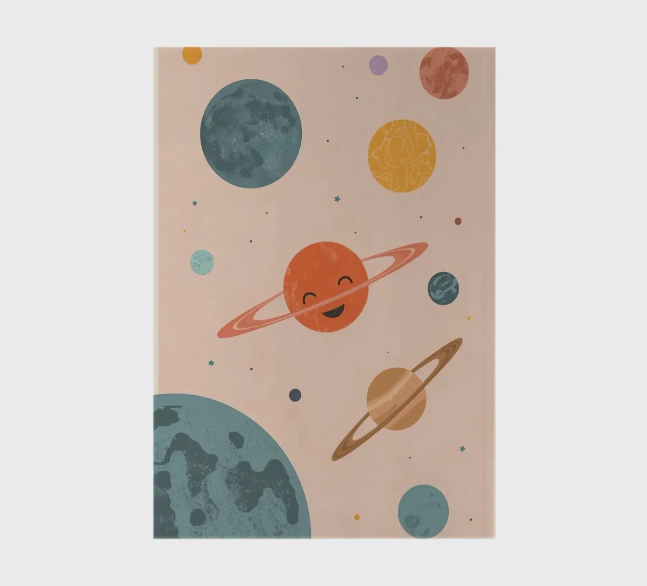 Planets with Rings and Stars on Peach Background notebook by DesignDoodle