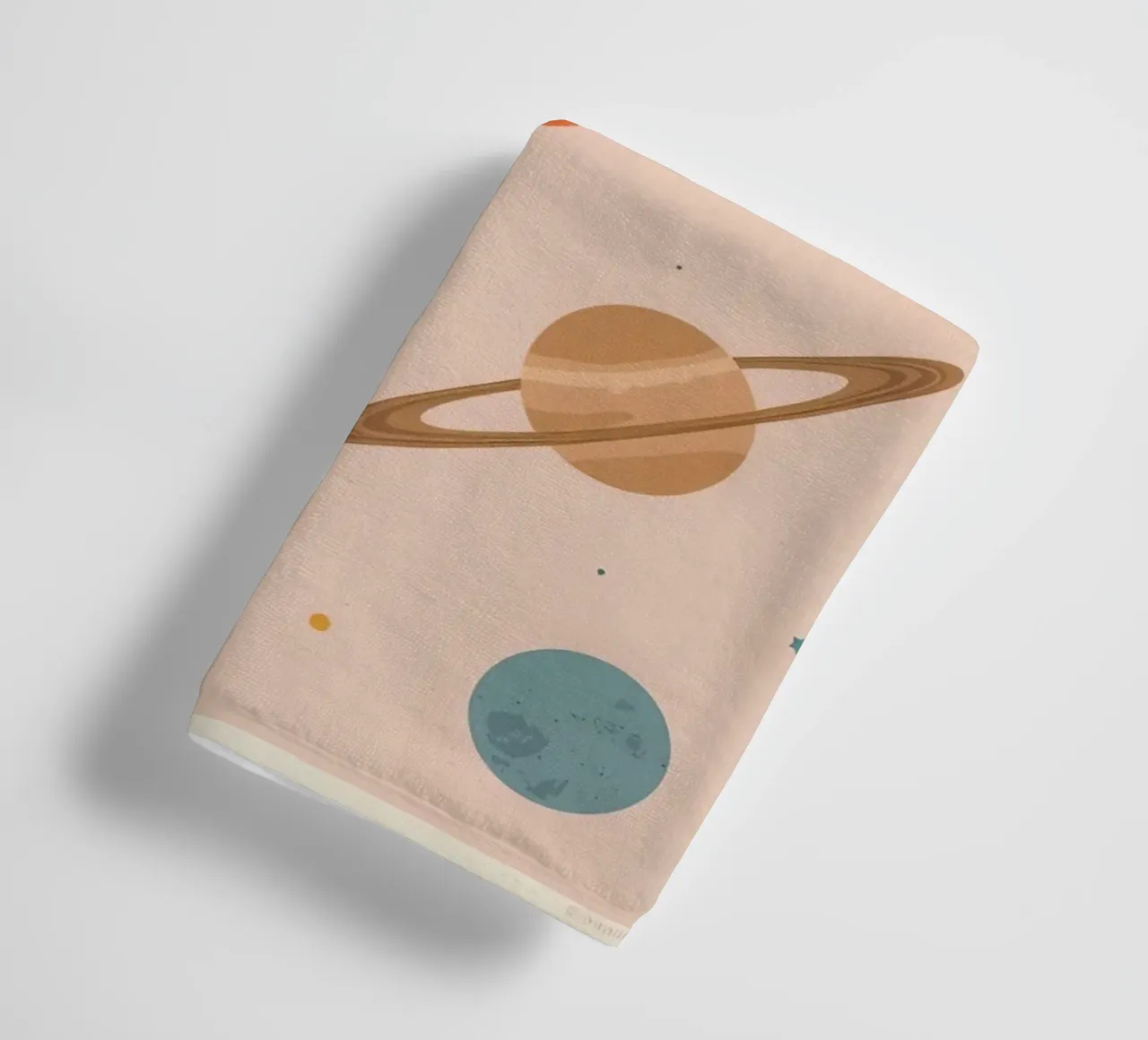 Planets with Rings and Stars on Peach Background towel by DesignDoodle