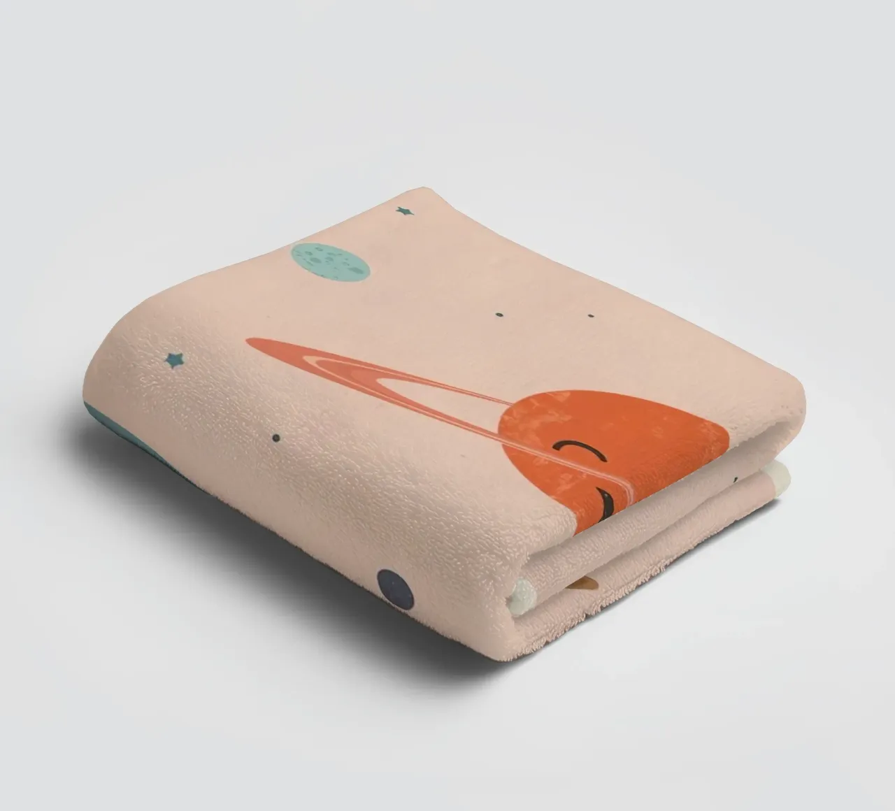 Planets with Rings and Stars on Peach Background towel by DesignDoodle