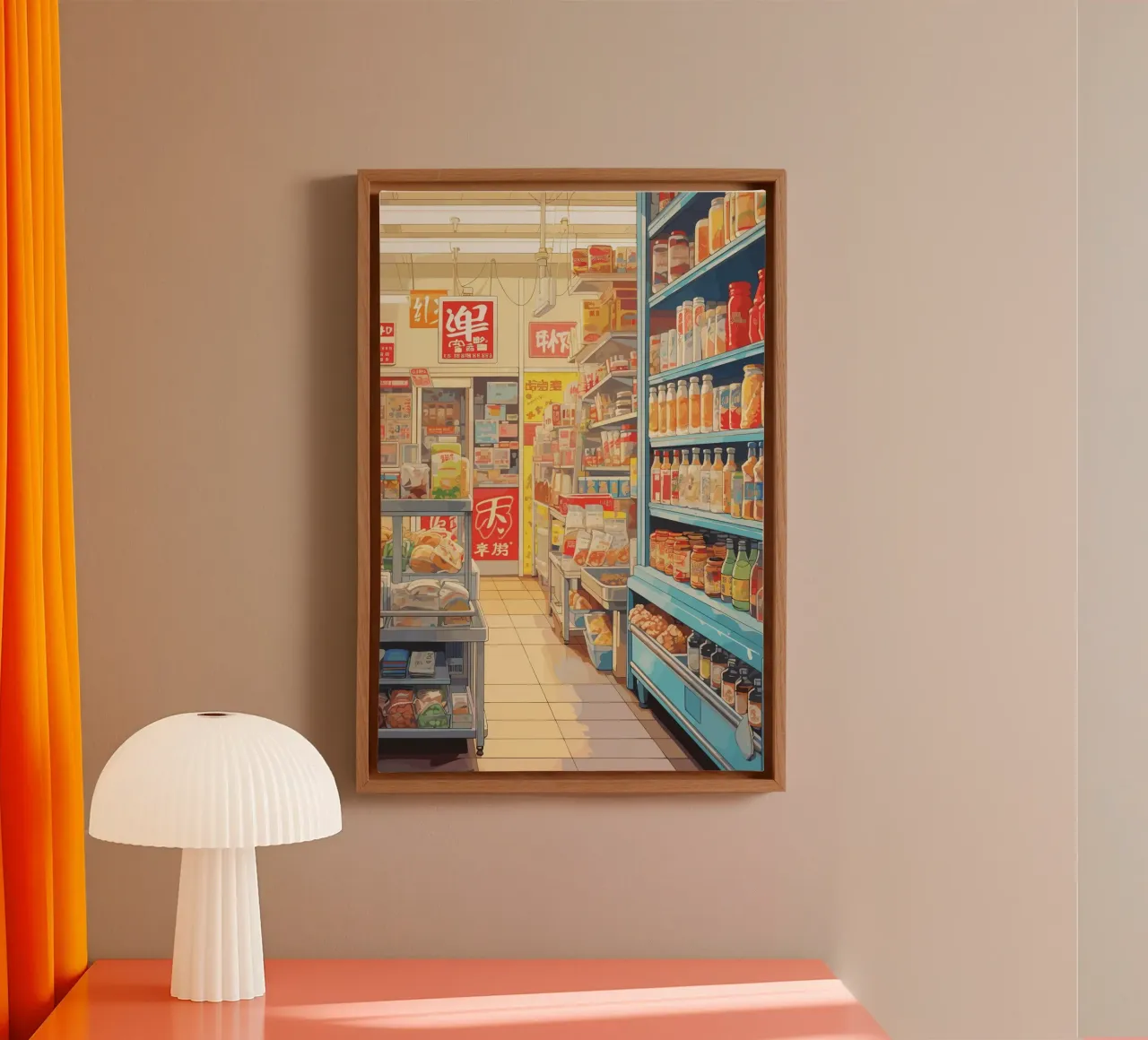 Japanese Supermarket Retro canvas with Floater frame by ekssign