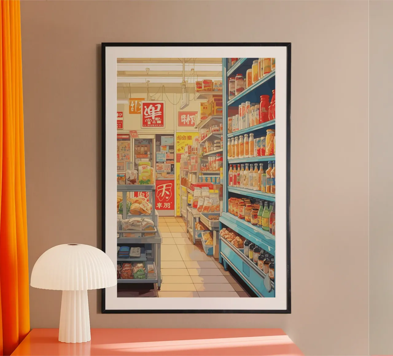 Supermercato giapponese retrò poster con telaio in plastica da ekssign