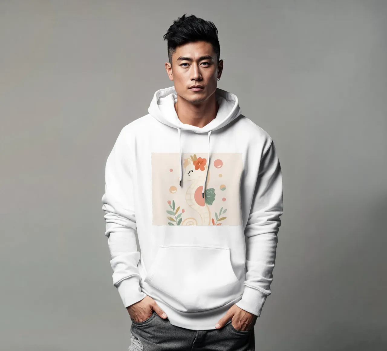Simpatico cavalluccio marino con fiori e fogliame felpa con cappuccio da DesignDoodle