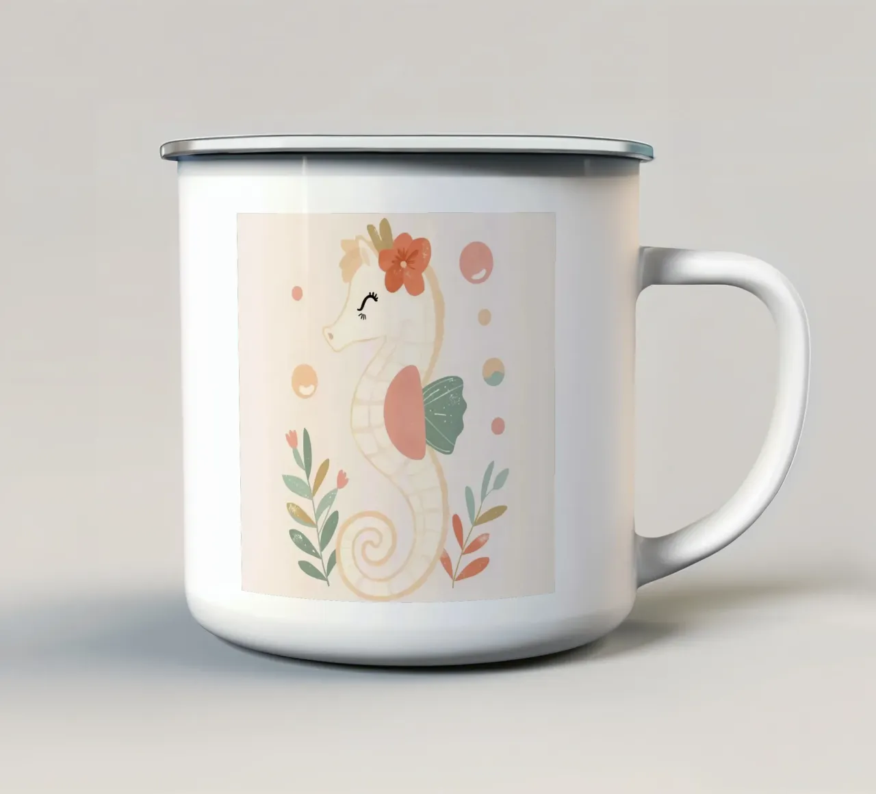 Simpatico cavalluccio marino con fiori e fogliame tazza in smalto da DesignDoodle
