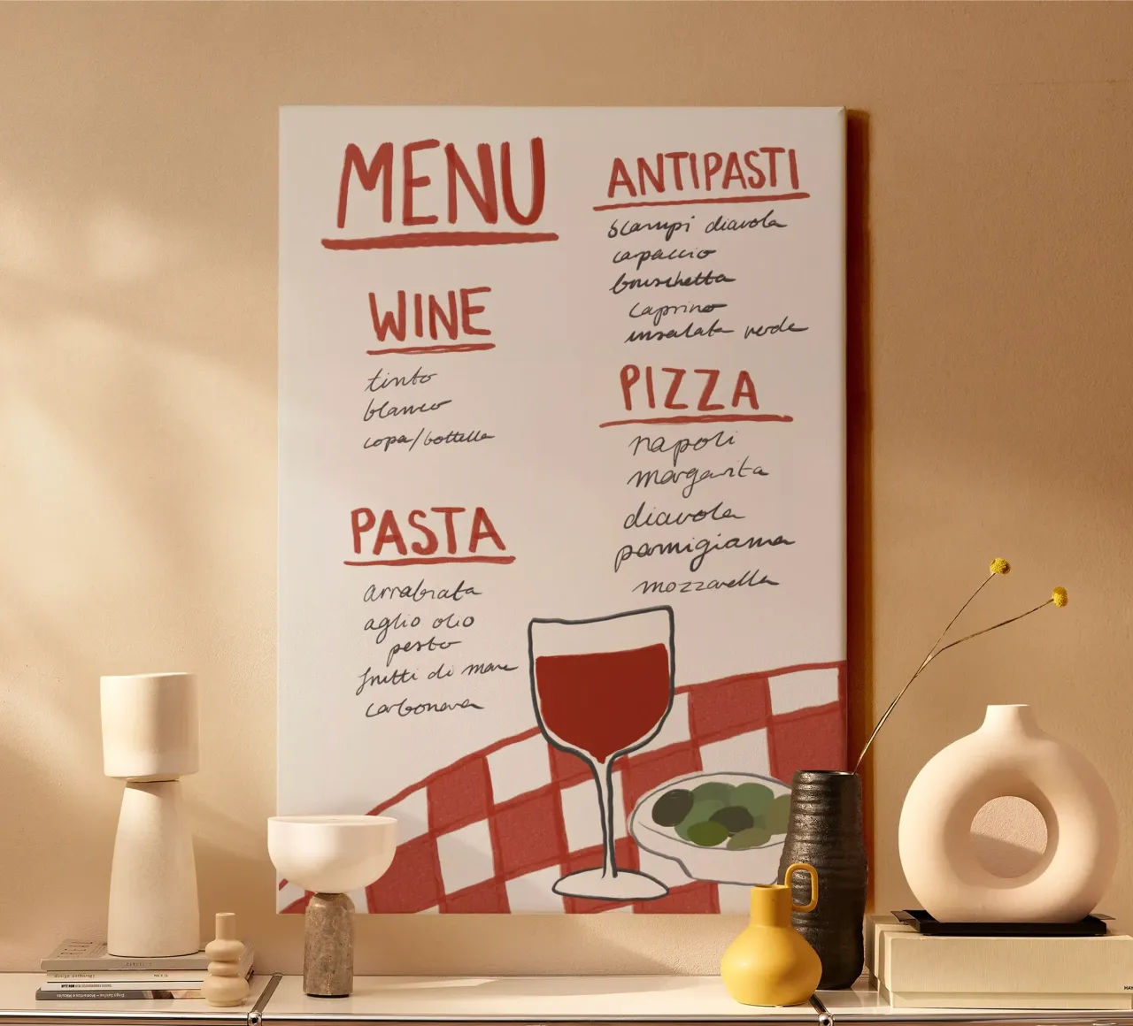 Italiaans Menu canvas met Baklijst van Athene Fritsch