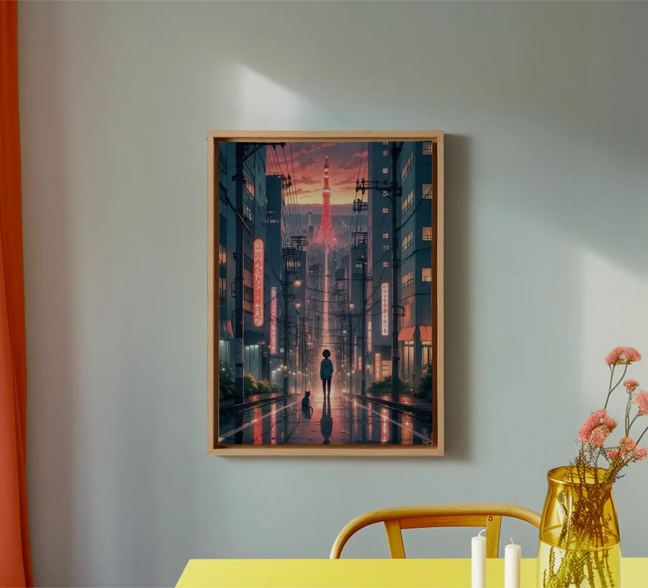 Lo-Fi Anime Tokyo Tower tela con Cornice a cassetta da ekssign