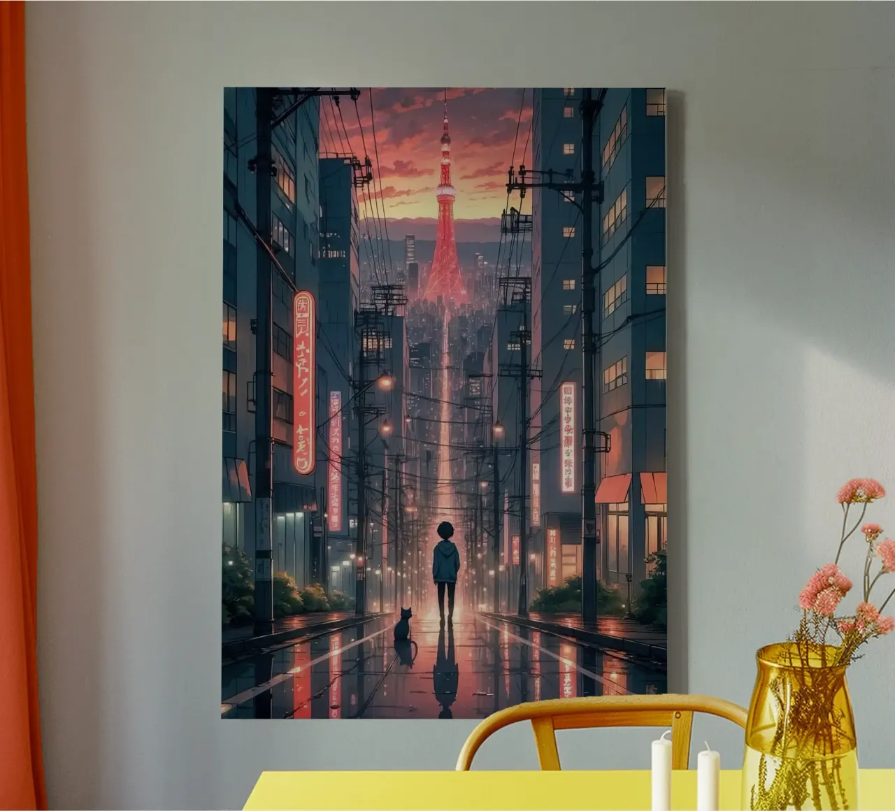 Lo-Fi Anime Tokyo Tower tela con Cornice a cassetta da ekssign