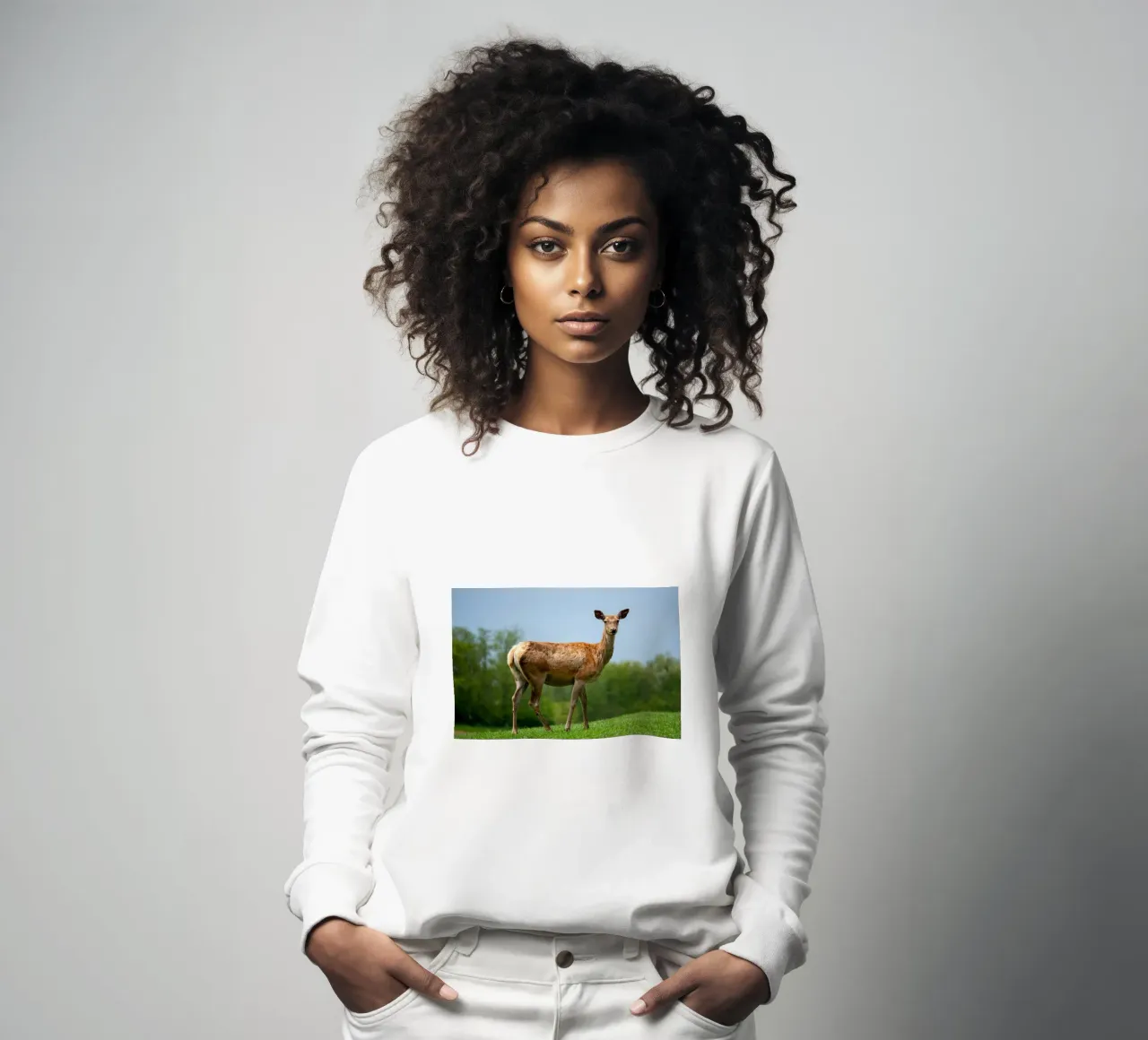 Capriolo sull'erba felpa da anderm