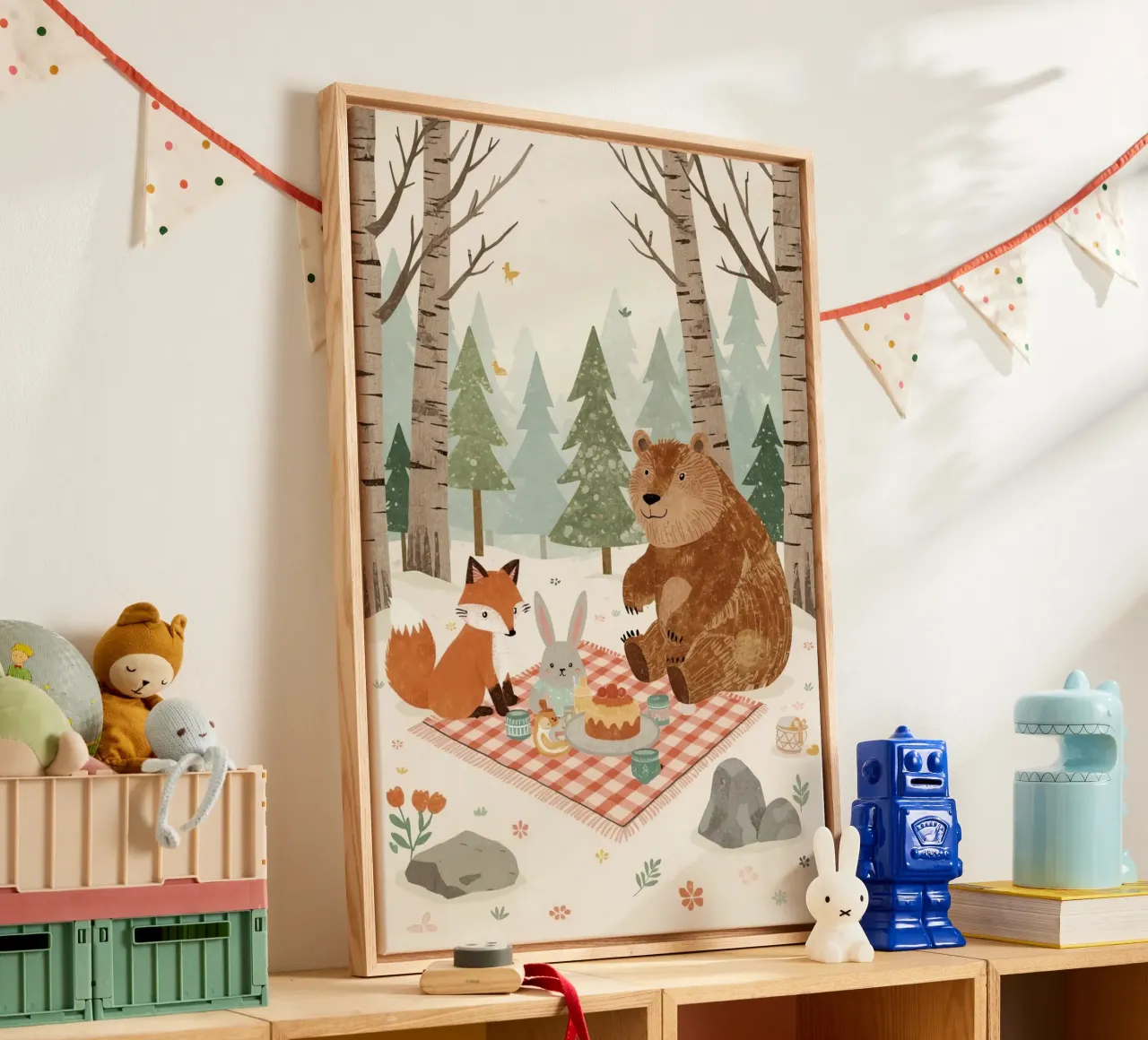 Animali carini che fanno un picnic nella foresta tela con Cornice a cassetta da DesignDoodle