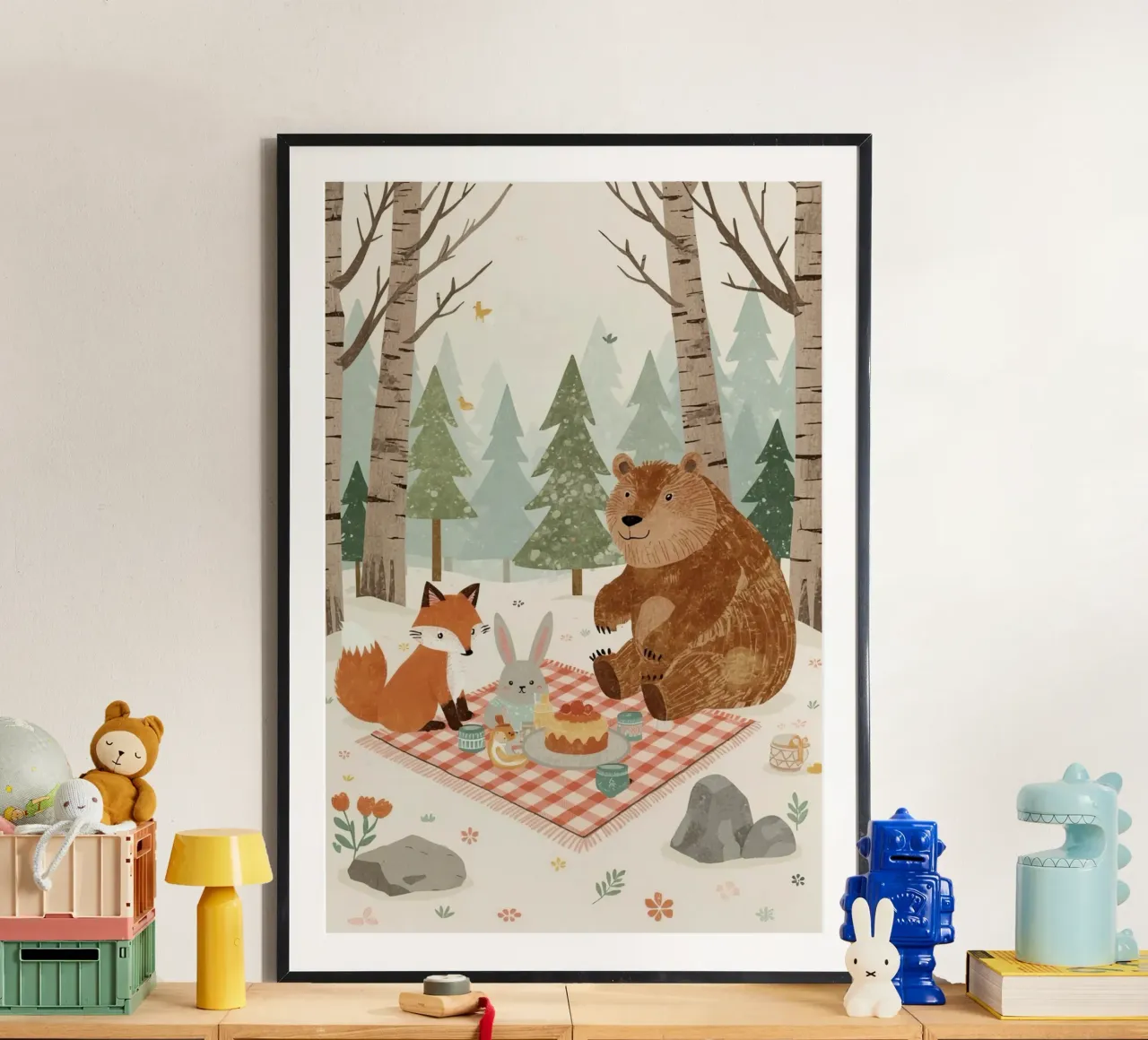 Animali carini che fanno un picnic nella foresta poster da DesignDoodle
