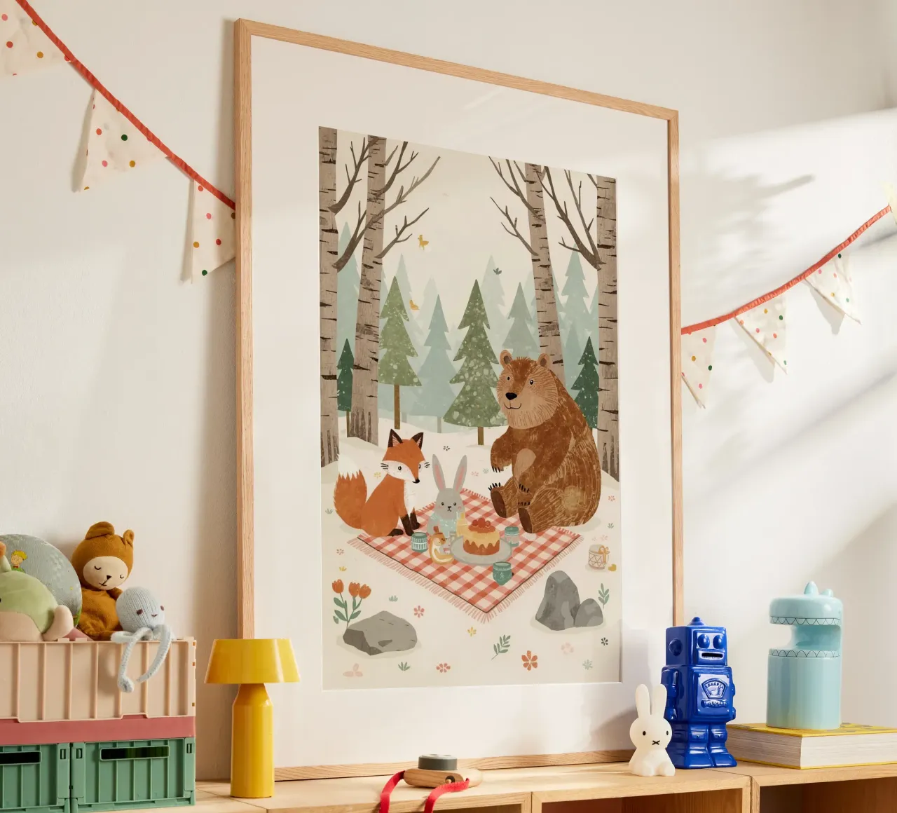 Animali carini che fanno un picnic nella foresta poster da DesignDoodle