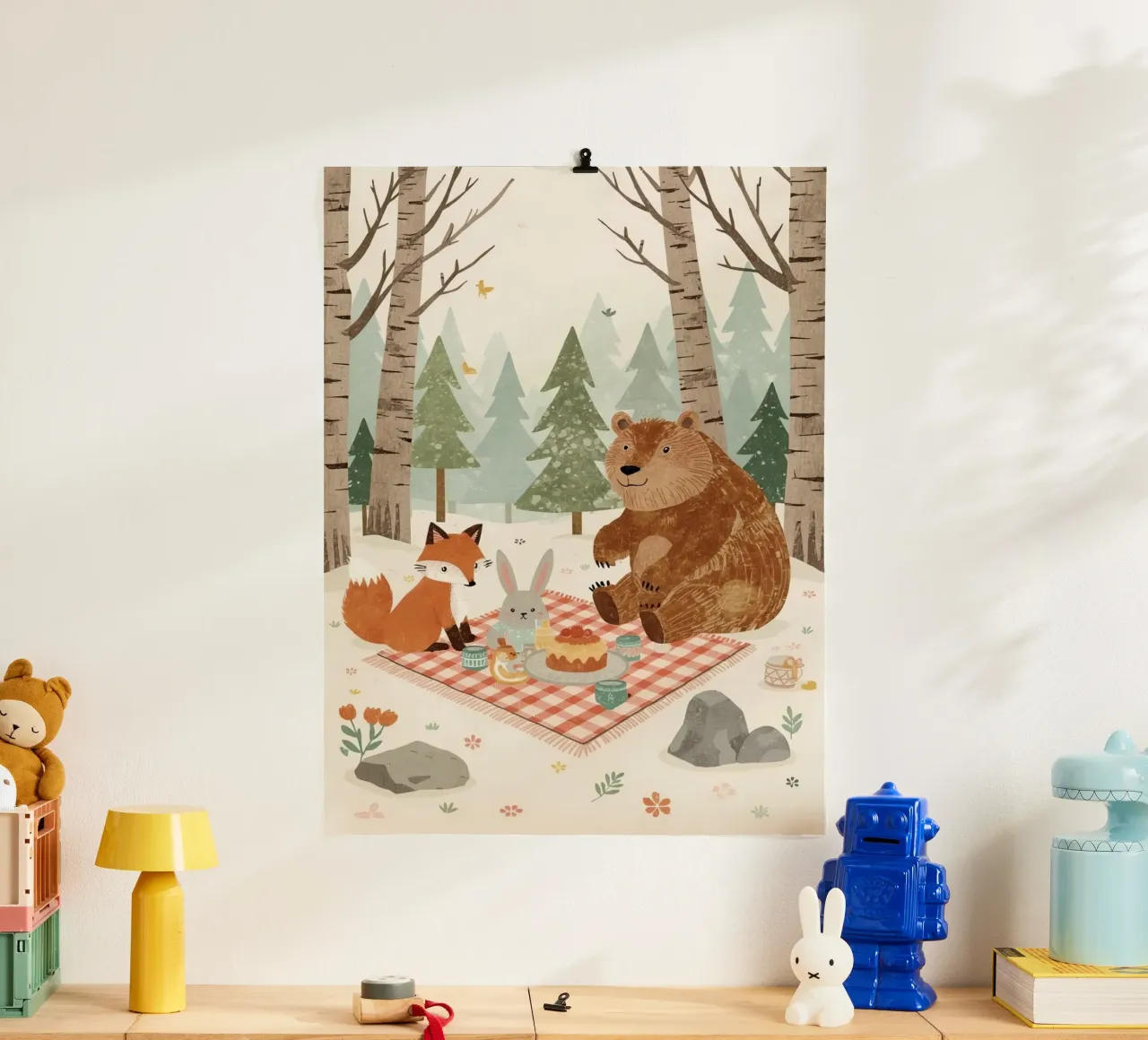 Animali carini che fanno un picnic nella foresta poster da DesignDoodle