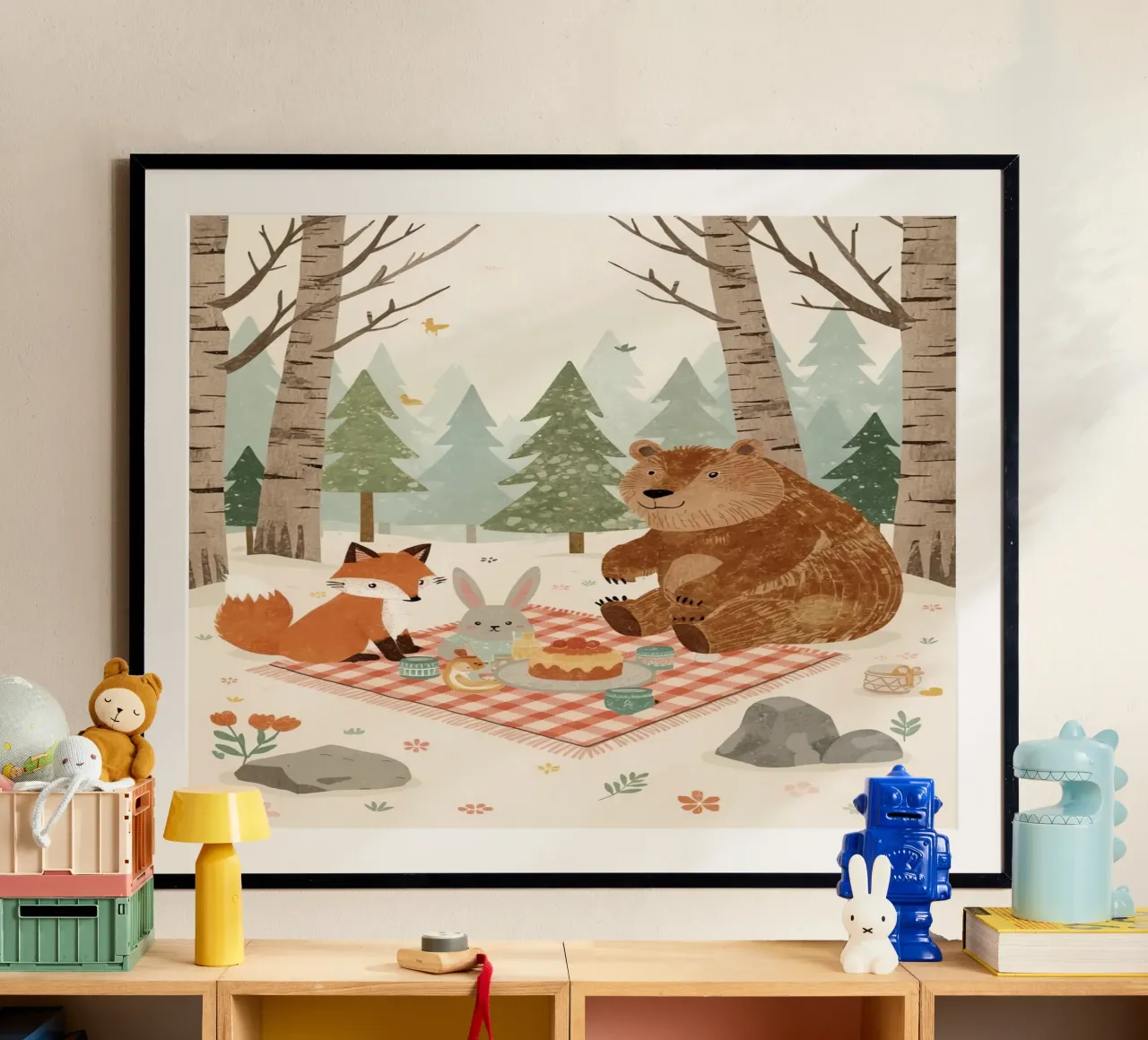 Animali carini che fanno un picnic nella foresta poster da DesignDoodle