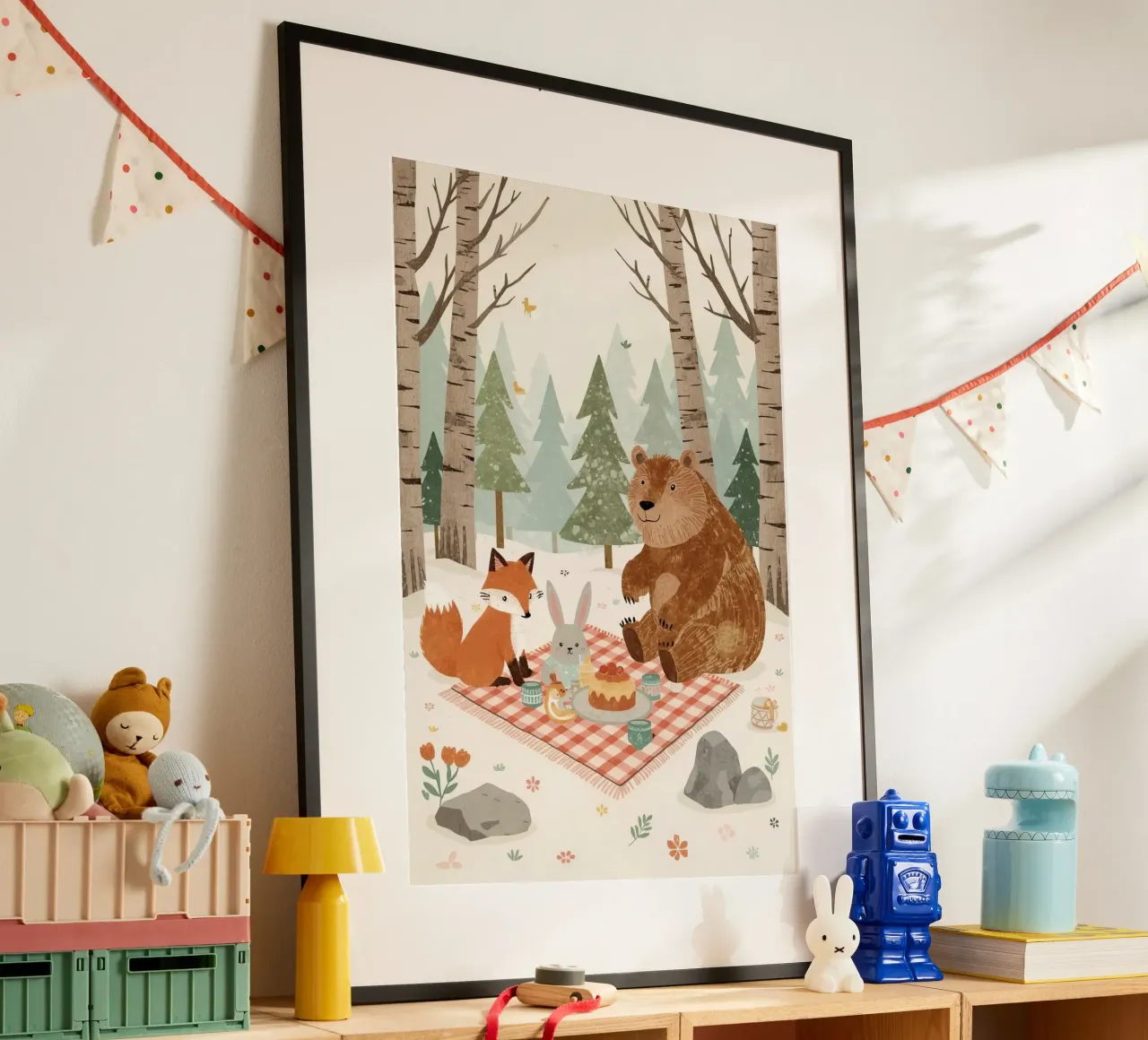 Animali carini che fanno un picnic nella foresta poster da DesignDoodle