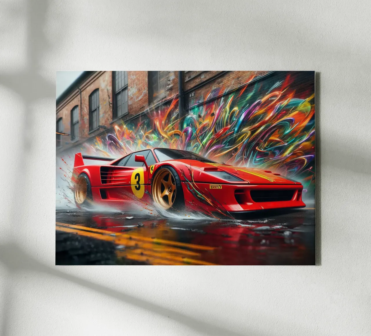 Red racing sports car with graffiti background canvas with Floater frame by 🥝 KIWI STORE