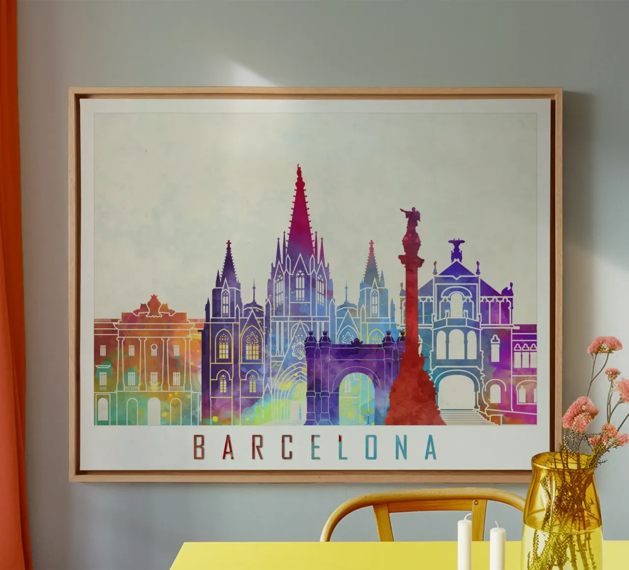 Barcelona skyline canvas with Floater frame by 🎨 Point and Art