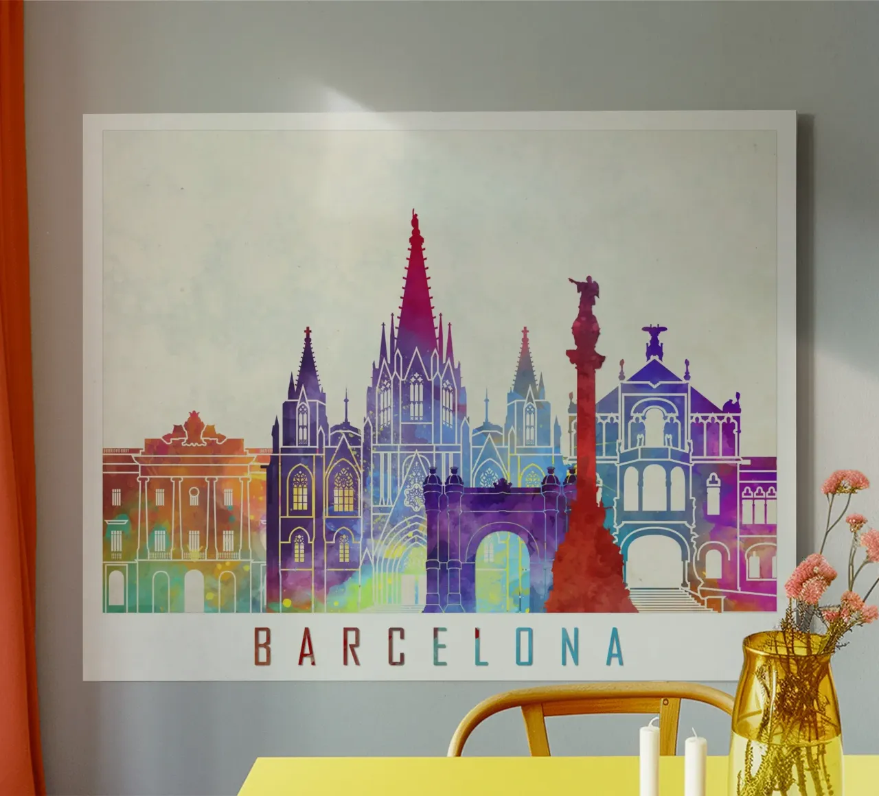 Barcelona skyline canvas with Floater frame by 🎨 Point and Art