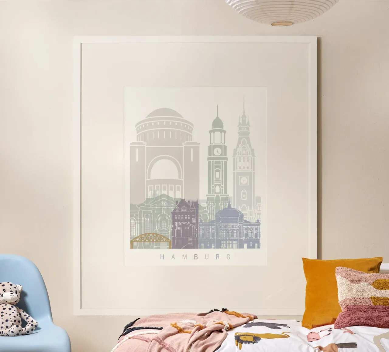 Lo skyline di Amburgo poster con telaio in legno da 🎨 Point and Art