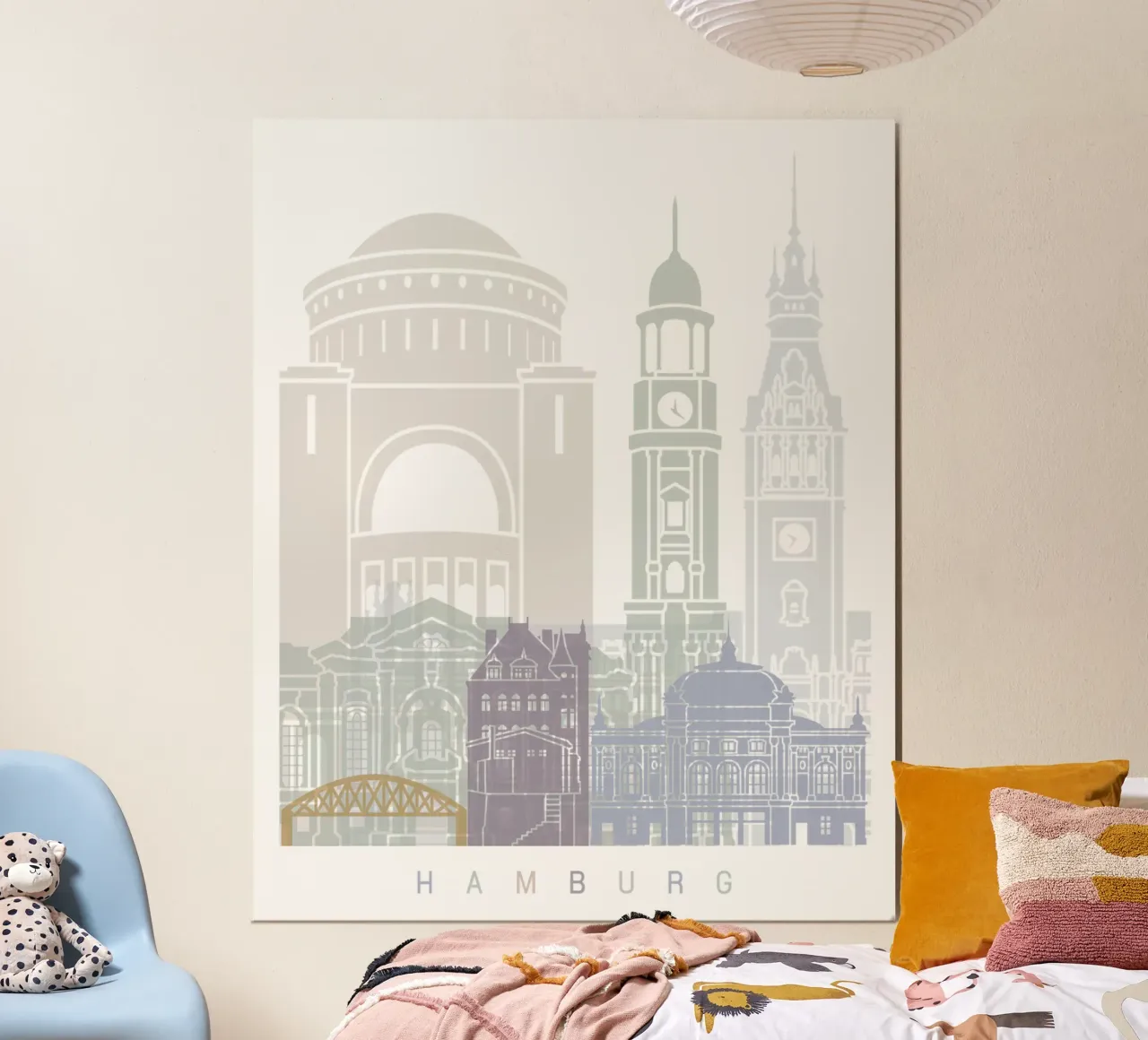 Lo skyline di Amburgo poster con telaio in legno da 🎨 Point and Art