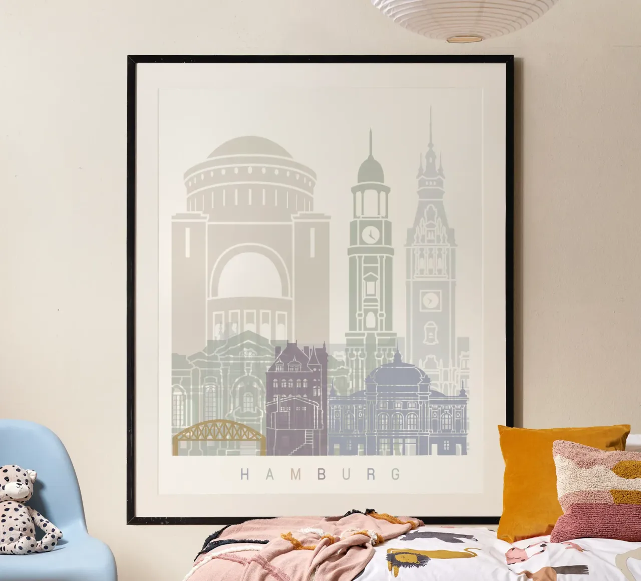 Lo skyline di Amburgo poster con telaio in legno da 🎨 Point and Art