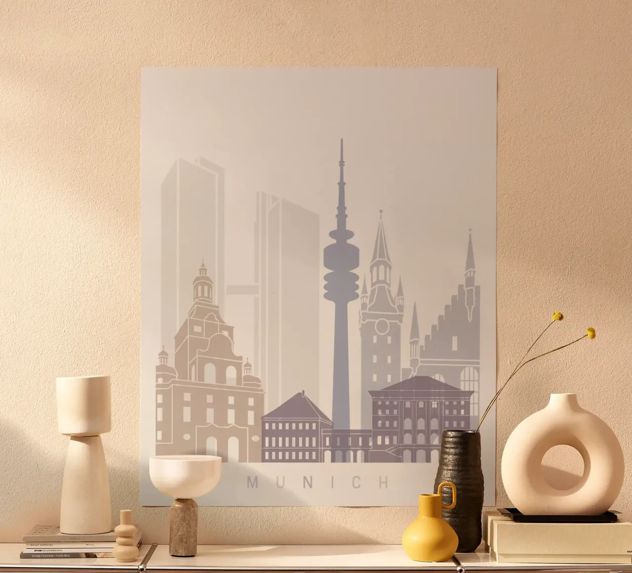 Lo skyline di Monaco poster con telaio in legno da 🎨 Point and Art