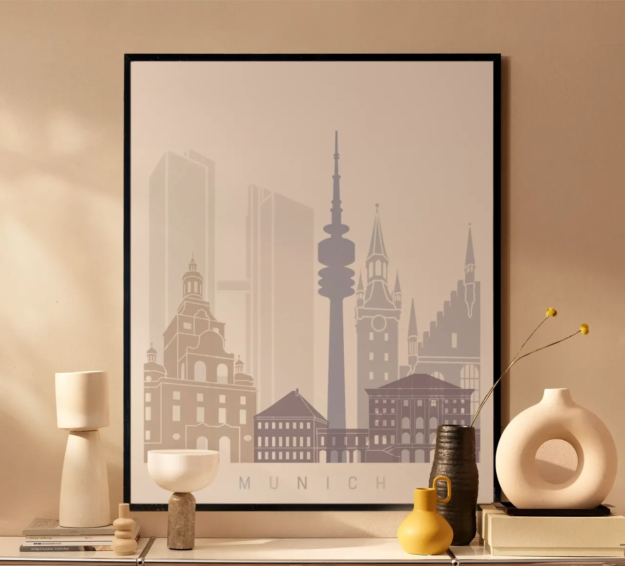 Lo skyline di Monaco poster con telaio in legno da 🎨 Point and Art