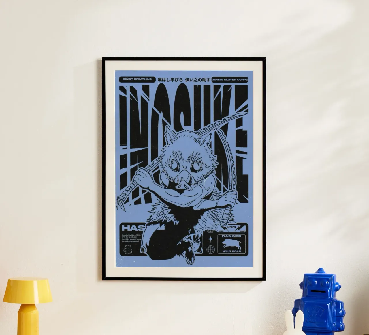 Sillhouette Inosuke Uccisore di Demoni poster con telaio in legno da igoshartwrks