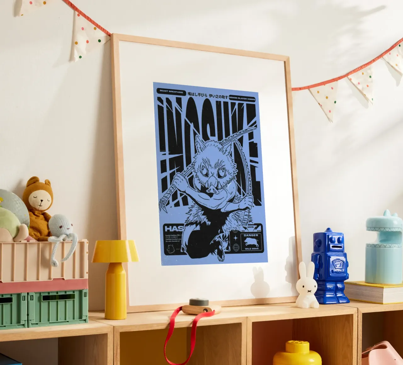 Sillhouette Inosuke Uccisore di Demoni poster con telaio in legno da igoshartwrks