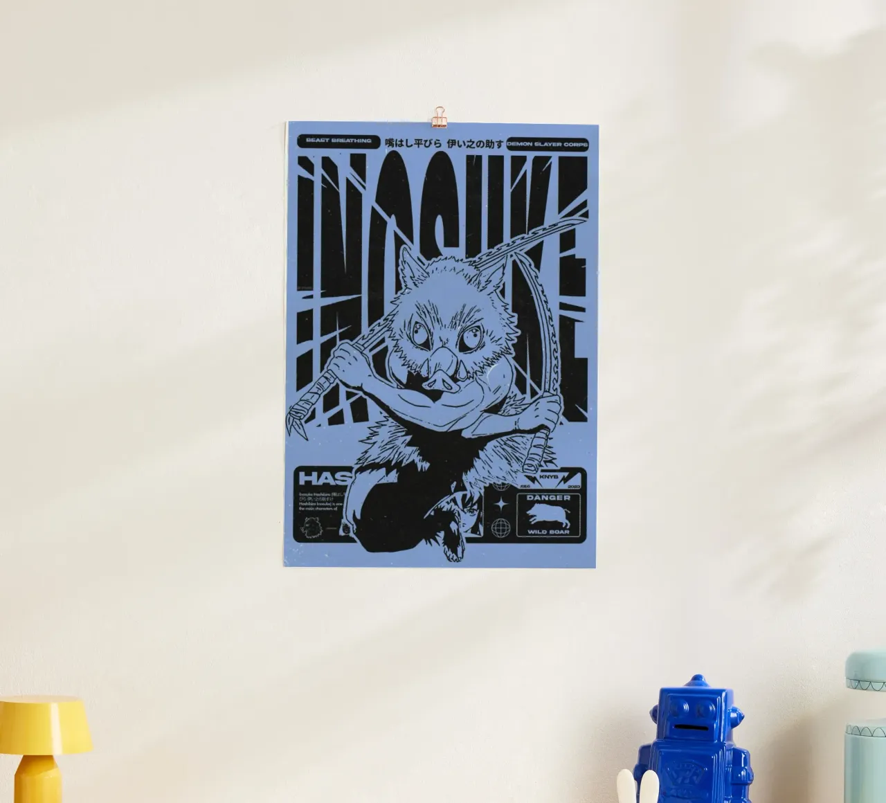 Sillhouette Inosuke Uccisore di Demoni poster con telaio in legno da igoshartwrks