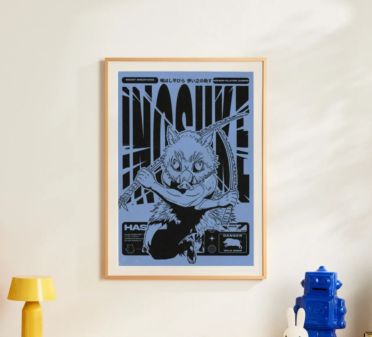 Sillhouette Inosuke Uccisore di Demoni poster con telaio in legno da igoshartwrks