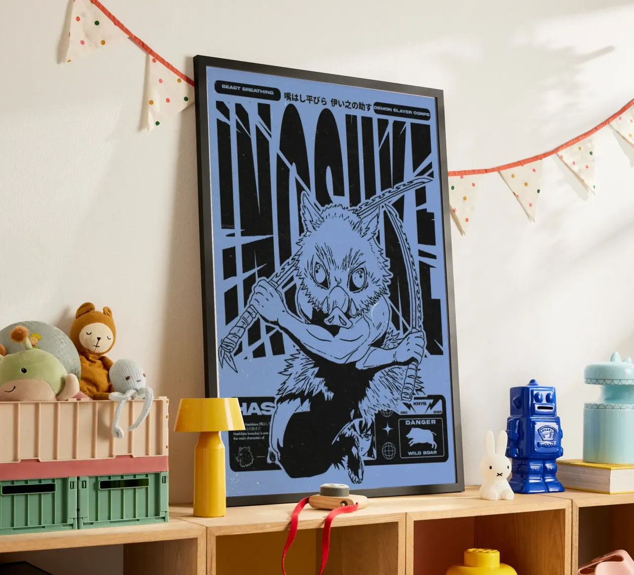 Sillhouette Inosuke Uccisore di Demoni poster con telaio in legno da igoshartwrks